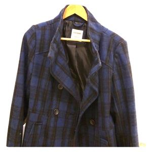 Navy Blue Plaid Coat